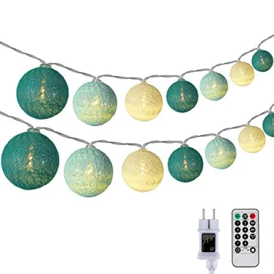 Abbildung von DeepDream Baumwollkugeln Lichterkette, 5M 20 LED Dimmbar Cotton Ball Kugeln Lichterkette Innen mit Fernbedienung und Timer für Kinderzimmer Weihnachten Hochzeit Party (Türkis)