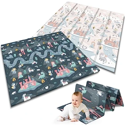 Abbildung von Nukido Doppelseitige Krabbelmatte Baby Krabbeldecke Matte Bodenmatratze Kinderzimmer faltbar Bodenmatte Kinder Babyspielzeug 0 6 Monate Mehrfarbig 180x200x1 cm