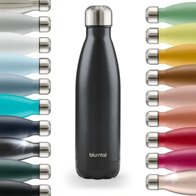 Abbildung von Blumtal® Trinkflasche Edelstahl Charles Thermosflasche 500 ml BPA freie Thermo kalt&amp;warm auslaufsichere Metall Thermos Schwarz