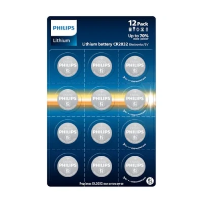 Abbildung von Philips Lithium CR2032 3 Volt Batterien Ideal für Armbanduhren, Schlüsselanhänger und Taschenrechner, 12 Stück