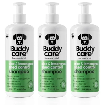 Abbildung von Buddycare Fellpflege Shampoo zur Kontrolle des Haarausfalls bei Hunden Mit Aloe Vera und Pro Vitamin B5 (500ml x3)