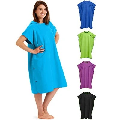 Abbildung von Fit Flip Strandponcho für Surfer Poncho Handtuch schnelltrocknend Surf Mikrofaser Umkleidehilfe Strand Surfponchos Ultraleicht Badeponcho Erwachsene (Größe M, Cyanblau)