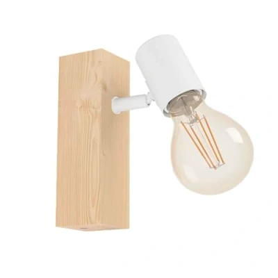 Abbildung von EGLO Wandlampe Townshend 3, Vintage Wandleuchte im Industrial Design, Retro Lampe aus Stahl und Holz, weiß, braun, E27 Fassung, FSC zertifiziert