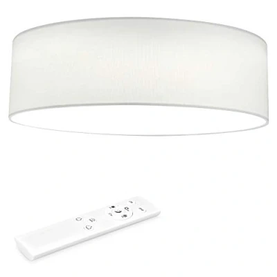 Abbildung von Navaris LED Deckenleuchte 32 cm Rund Design Stoff Bezug Weiß Deckenlampe Licht Dimmbar mit Farbtemperaturwechsel und Fernbedienung max 22 Watt 970 Lumen