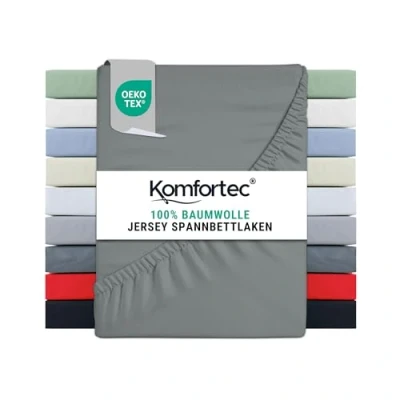 Abbildung von Komfortec Jersey Spannbettlaken 180x200 cm, 100% Baumwolle, Grau
