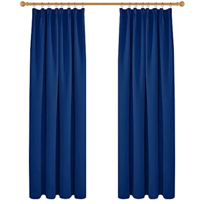 Abbildung von Deconovo Verdunkelungsgardinen mit Kräuselband Vorhang Blickdicht Gardinen Kälteschutz, 229x168cm(HöhexBreite), Königsblau, 2er Set