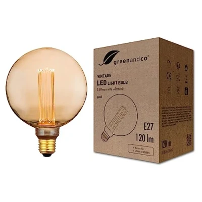 Abbildung von greenandco dimmbare Vintage Design LED Birne zur Stimmungsbeleuchtung E27 G125 gold 3,5W 120lm 1800K extra warmweiß 320 230V flimmerfrei Edison Glühbirne