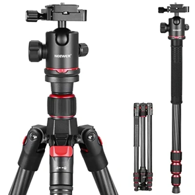 Abbildung von NEEWER 68&quot;/172cm Carbon Stativ Einbeinstativ mit Mittelsäule, 360 Panorama Kugelkopf, Arca Typ QR Platte, Tasche, kompaktes leichtes Kohlefaser Reisestativ Max Belastung 26,5lb/12kg, N55C