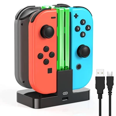 Abbildung von FYOUNG Switch Controller Ladestation Kompatibel mit Nintendo Switch/Switch OLED Modell Joy Con, Quad Zubehör Charger für Joycon Kontroller Ladegerät USB C Ladekabel Schwarz