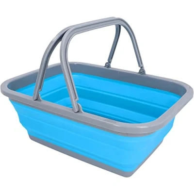 Abbildung von cartrend Caravan Wanne mit Henkel, faltbar, für Abwasch, Einkauf, Transport, Wäsche, 9 Liter, Camping, Campingzubehör, Wohnwagen, Wohnmobil, Wohnwagenzubehör, Blau