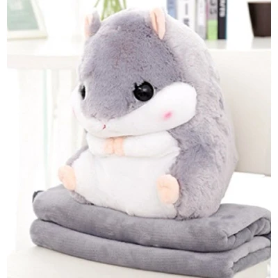 Abbildung von YunNasi 2 in 1 Hamster Kuscheltier Plüschtier Kissen mit Kuscheldecke Super Süßes Geschenk für Kinder und Freundin (Grau)
