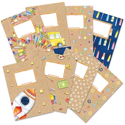 Abbildung von Papierdrachen 8 hochwertige Heftumschläge aus Papier für Kinder DIN A5 Motiv Aquarell Heftschoner ideal die Schule Heftumschlag 250g/m² Set Nummer 12
