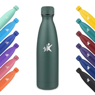 Abbildung von KollyKolla Thermosflasche Kinder, 500ml, Trinkflasche Edelstahl Kohlensäure Geeignet, BPA frei Isolierflasche, Auslaufsicher Thermoskanne, Wasserflasche für Fitness, Schule, Sport, Sprudel Olivgrün