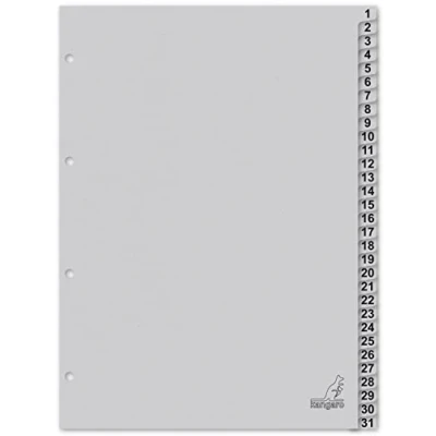 Abbildung von Kangaro Karton Register DIN A4 Zahlen 1 31. 180 g/m² recycelter Grau FSC 31 teilig