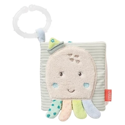 Abbildung von Fehn Fühlbuch Oktopus Buggybuch aus Stoff mit Meerestier Motiven Babyspielzeug Buch Quietsche, Raschelpapier und Spiegel Babybuch 8 Seiten Stoffbuch für Babys Kleinkinder ab 0+ Monaten