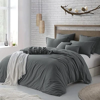 Abbildung von Sedefen Bettwäsche 155x220cm Baumwolle Renforce Grau Dunkelgrau Anthrazit Baumwollbettwäsche Set,Bettbezug und 1 Kissenbezug 80x80cm,mit Reißverschluss