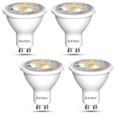 Abbildung von Bonlux GU10 LED Spotlicht 12V Warmweiss 3000K MR16 Lampe, 7W Ersetzt 65W Halogenlampe, AC Leuchtmittel Strahler, 38Abstrahlwinkel Reflektorlampen, Nicht Dimmbar, 4 Stück