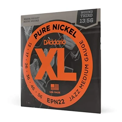 Abbildung von D&#039;Addario E Gitarren Saiten Gitarrensaiten Gitarre DER BELIEBTESTEN SAITENMARKE WELTWEIT EPN22 reines Nickel Jazz Medium (13 56) umwickelte G Saite