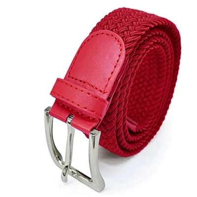 Abbildung von Glamexx24 Unisex Elastischer Stoffgürtel Geflochtener Stretchgürtel Dehnbarer Gürtel für Damen und Herren, Rot, 105cm