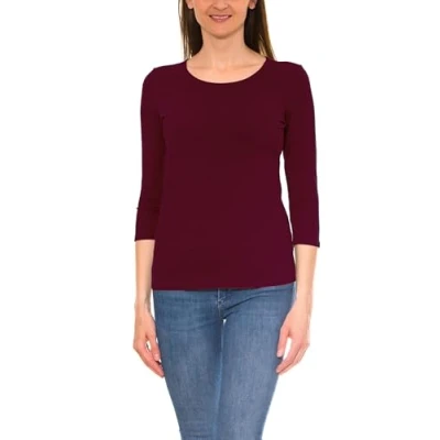 Abbildung von Alkato Damen Shirt 3/4 Arm mit Rundhals, Farbe: Weinrot, Größe: S