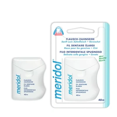 Abbildung von meridol Flausch Zahnseide, 40m Zahnseide zur gründlichen und sanften Reinigung der Zahnzwischenräume, verringert das Risiko für Entzündungen des Zahnfleisches mit frischem Mint Aroma ,(1er Pack)