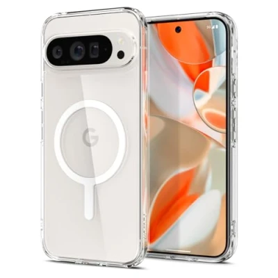 Abbildung von Spigen Ultra Hybrid OneTap Metal Ring MagFit Hülle für Google Pixel 9 Pro und [Made for Google] kompatibel mit MagSafe magnetischem Zubehör Weiß
