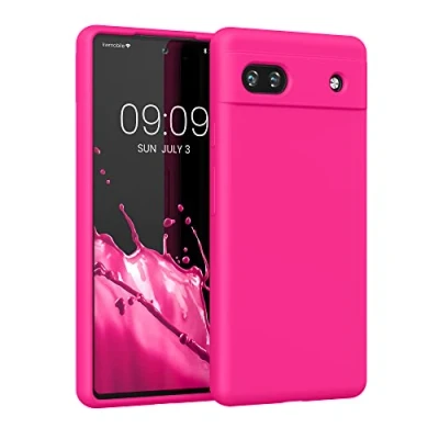 Abbildung von kwmobile Hülle kompatibel mit Google Pixel 6a Silikon Handy Case Handyhülle weiche Oberfläche kabelloses Laden Neon Pink
