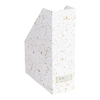 Abbildung von BIGSO BOX OF SWEDEN VIKTORIA Stehsammler mit Beschriftungsetikett Zeitschriftensammler aus Faserplatte und Papier Stehordner für Akten, Dokumente oder Zeitschriften gold gesprenkelt