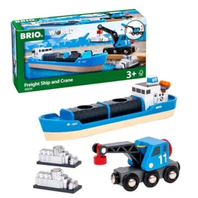 Abbildung von BRIO 33534 Containerschiff mit Kranwagen