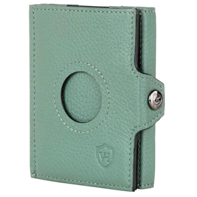 Abbildung von VON HEESEN Airtag Slim Wallet mit Münzfach &amp; RFID Schutz Portmonee Herren klein aus echtem Leder Mini Geldbörse Kreditkartenetui Kartenetui Portemonnaie Geldbeutel (Silver Pine)