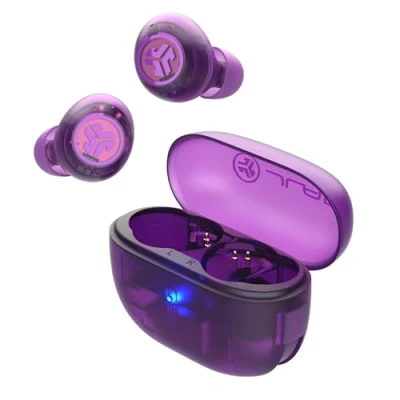 Abbildung von JLab Go Pop ANC In Ear Kopfhörer Bluetooth, Active Noise Cancelling kabellose 24+ Std. Spielzeit, True Wireless Earbuds, IP55 schweißresistent, Multipunkt, Transparentes Violett