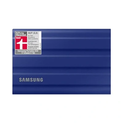 Abbildung von Samsung Portable SSD T7 Shield, 1 TB, USB 3.2 Gen.2, 1.050 MB/s Lesen, 1.000 Schreiben, Robuste externe Festplatte Outdoor für Mac, PC und Smartphone, Blau, MU PE1T0R/EU
