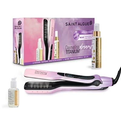 Abbildung von Demeliss SAINT ALGUE Haarglätter TITANIUM DREAM EDITION Schwimmende Platten, Titanbeschichtung Ultrastarker Dampf Integrierter XL Tank 40ml Abnehmbarer Kamm