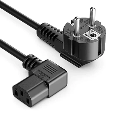 Abbildung von deleyCON 1m Kaltgerätekabel Netzkabel Stromkabel Schutzkontakt Stecker Typ F (CEE 7/4) 90 Gewinkelt auf C13 Buchse Rechts PC Computer Monitor Drucker Beamer Schwarz