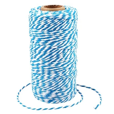 Abbildung von G2PLUS 100M See Blau und Weiß Baumwolle Schnur, 2mm Geschenkschnur zum Einpacken von Geschenken, Bäcker Bindfäden Bastelschnur Dekokordel Schnur Perfekt für DIY Kunstgewerbe Gartenarbeit