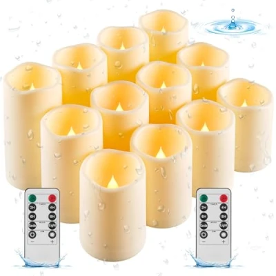 Abbildung von Da by LED Outdoor Wasserdichte Kerze Kunststoff Gefälschte mit Fernbedienung Timer 12pcs Set (Elfenbein)