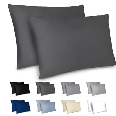 Abbildung von Dreamzie Kissenbezug 50x70 2er Set Kopfkissenbezug Dunkelgrau mit Reißverschluss aus Mikrofaser Weich, cm Pillow Cover