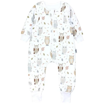 Abbildung von TupTam Baby Schlafsack mit Füßen und Ärmeln Ganzjahres 2.5 TOG, OEKO TEX zertifiziert, Farbe: Eule Beige Pastellblau, Größe: 104 110