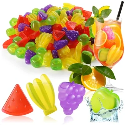 Abbildung von com four® 120x wiederverwendbare Eiswürfel in coolen Designs, Party bunten Farben (120 Stück Früchte)