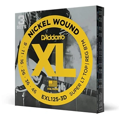 Abbildung von D&#039;Addario Gitarrensaiten E Gitarre Gitarren Saiten EXL125 3D Super Light Top/Reg. Bottom, 09 46 3 Stück