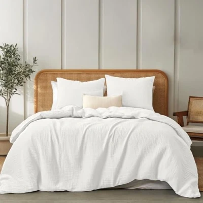 Abbildung von Dreamzie Musselin Bettwäsche 220x240 cm aus 100% Baumwolle Set mit 1 Bettbezug und 2 Kissenbezügen 80x80 Oeko Tex Reißverschluss Weiß