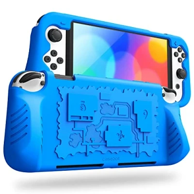 Abbildung von Fintie Hülle Kompatibel mit Nintendo Switch (OLED Modell) 2021 aus weiche Silikon rutschfeste Stoßfeste Schutzhülle 3 Spielkarten Halter, ergonomische Grip Design Griff Cover Case, Blau