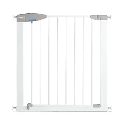Abbildung von Munchkin Lindam Türgitter für Babys, ausziehbares Türschutzgitter &amp; Treppenschutz zum Klemmen, automatische Schließfunktion, ideal Kinder und Haustiere, ohne Bohren, 76 82 cm, Weiß