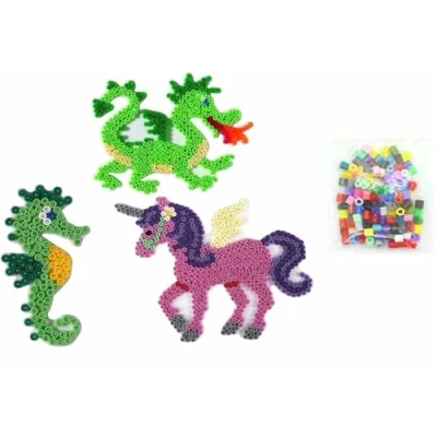 Abbildung von Happy Price Toys Hama Stiftplatte Set 61 (305 Drache, 313 Seepferd, 315 Einhorn) im Blister Beutel