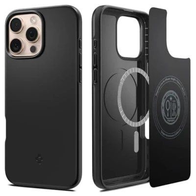 Abbildung von Spigen Thin Fit MagFit Hülle für iPhone 16 Pro, Kompatibel mit MagSafe Zubehör Schwarz