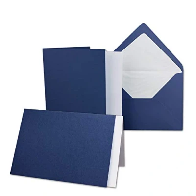 Abbildung von 10 x Kartenpaket mit gefütterten Brief Umschlägen und Einleger gerippt DIN A6/C6 Dunkelblau 10,5 14,8 cm Nassklebung NEUSER PAPIER