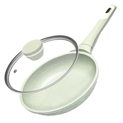 Abbildung von DYGG Antihaft Pfanne Bratpfanne mit Deckel 20 cm beschichtete Induktion, fettfreies Braten, Pfannenset Granit Material,100% frei von PFAS, PFOA alle Herdarten