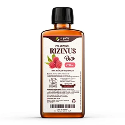 Abbildung von Rizinusöl Bio 250 ml 100% Rein, Natürlich und Kaltgepresst Wimpern, Augenbrauen, Haare, Bart, Nägel
