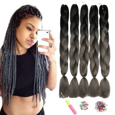 Abbildung von ShowJarlly Braids Extensions,Jumbo Braid Kanekalon Kunsthaar Haar, Ombre Extension, 24 Zoll Haar Flechten Extensions 5 Stücke Für Crochet Twist Box Zum Zöpfe Schwarz Rot