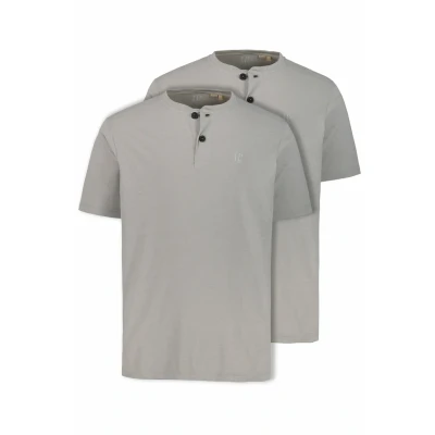 Abbildung von JP1880 Grosse GRÖSSEN BIS 7XL IM Doppelpackhenley Rundhalsausschnitt Knopfleiste Tshirt basic, Herren, Größe: 3XL, Grau melange